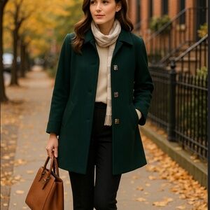 Carol Horn Forest Green 100% Wool Coat | Made in USA | Size‎ 6